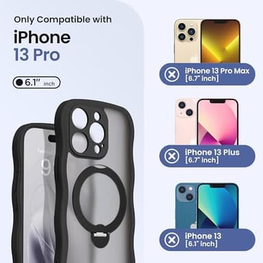 CAPRARO for iPhone 13 Pro Case with 360° Spin Magnetic Stand for Women, [Compatible with MagSafe] [Full Camera Protection] Cute Wave Translucent Matte Case for iPhone 13 Pro, Black - Image 3