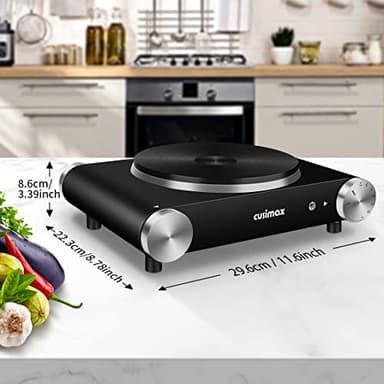 CUSIMAX Electric Hot Plate for Cooking Portable Single Burner 1500W Cast Iron hot plates Heat-up in Seconds Adjustable Temperature Control Stainless Steel Non-Slip Rubber Feet Upgraded Version B101 - Image 3