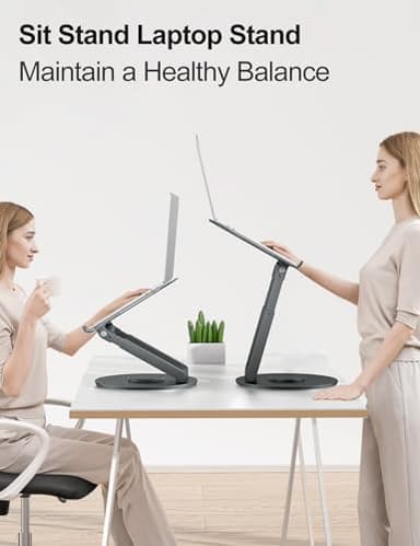 tounee Telescopic Laptop Stand for Desk with 360° Swivel Base, Sit to Stand, Height Adjustable, Portable Riser Holder for Good Posture, Compatible with MacBook Pro, All Laptops 10-17"-Gray - Image 3