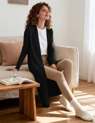 GRACE KARIN Black Cardigan Sweaters for Women Plus Size Long Cardigans Maxi Long Sleeve Duster Cardigan (2XL,Black) - Image 3