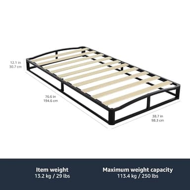 Amazon Basics Metal Platform Bed Frame, with Wood Slat Support, 10 inches High, Twin, Black - Image 2