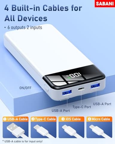 SABANI Portable Charger 35000mAh Power Bank - Portable Battery with 4 Built in Cables, 22.5W Fast Charging Battery Pack Compatible with iPhone 16 15 14 13 Samsung Android Phone etc (1 Pack, White) - Image 2