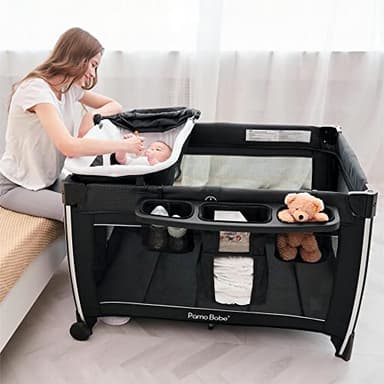 Pamo Babe 4 in 1 Portable Baby Crib Deluxe Nursery Center, Foldable Travel Playard with Bassinet, Mattress, Changing Table for Newborn, Infant, Toddler(Grey) - Image 8