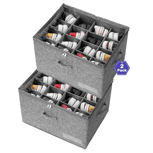 NEATJELAI Large Shoe Storage-2 Pack,Shoe Organizer for Closet Foldable Shoe Boxes with Adjustable Dividers and Clear Cover, Fits up to 32 Pairs, Grey - Image 1