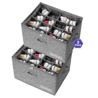 NEATJELAI Large Shoe Storage-2 Pack,Shoe Organizer for Closet Foldable Shoe Boxes with Adjustable Dividers and Clear Cover, Fits up to 32 Pairs, Grey - Image 1