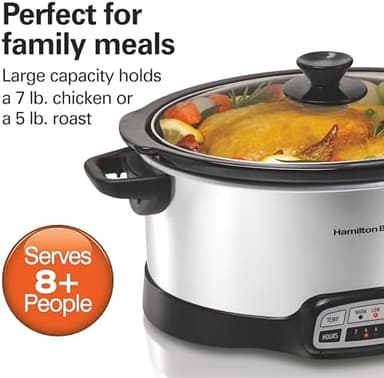 Hamilton Beach 7 Quart Programmable Slow Cooker With Flexible Easy Programming, 5 Cooking Times, Dishwasher-Safe Crock & Lid, Silver (33473 - Image 4