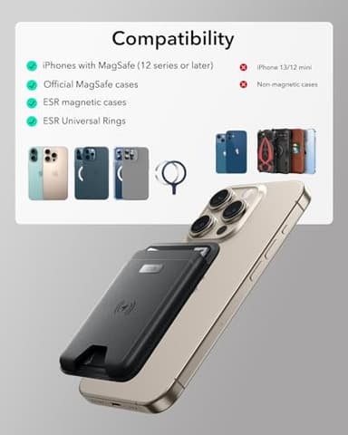 ESR for MagSafe Wallet with Find My Functionality, 5 Cards Holder, RFID-Blocking, Strong Magnetic Wallet for iPhone, for iPhone 17/16/15/14/13/12 Series, Not for 13/12 Mini, Black - Image 9