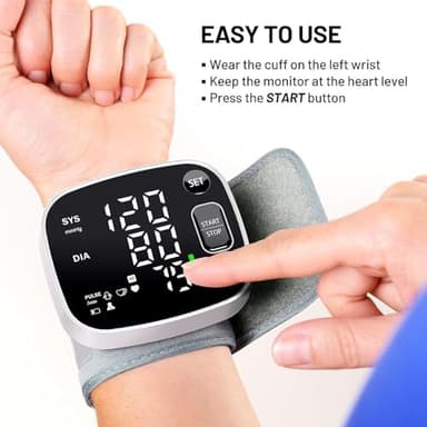 Oklar Blood Pressure Monitors for Home Use Rechargeable Wrist Digital BP Machine Cuff with LED Backlit Display, Voice Broadcast, 240 Memory Storage for 2 Users with Carrying Case - Image 6