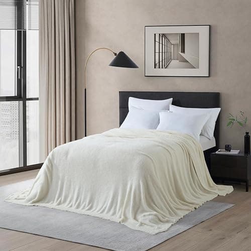 CLOUDS HUG Oversized King Knit Blanket for Couch - Super Soft Extra Large Throw Blankets for Bed， Fluffy Fuzzy Plush Lightweight Cozy Blanket，Cream，120" x 120" - Image 1