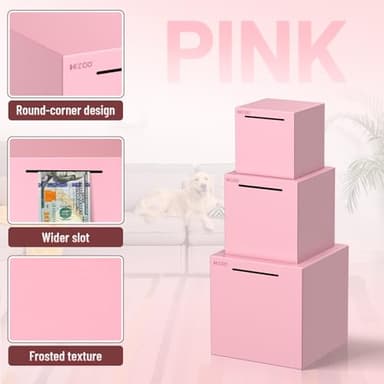hizgo Adults Pink Piggy Bank, Stainless Steel Piggy Bank for Adults/Kids Must Break to Open, Unopenable Money Saving Box(7.9-inch, Pink) - Image 3