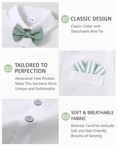 SANMIO Toddler Baby Boy Clothes Suit Gentleman Wedding Outfits, Formal Dress Shirt with Bowtie + Suspender Pants 1-5 Years - Image 4