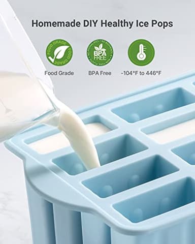 Popsicles Molds, MEETRUE 12 Pieces Silicone Popsicle Molds Easy-Release BPA-free Popsicle Maker Molds Ice Pop Molds Homemade Popsicle Ice Pop Maker with 50PCS Popsicle Sticks+Cleaning Brush - Image 3
