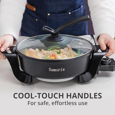 Samoris Electric Skillet with lid 3 Quart 10 Inch Round Cooker with Nonstick Coating,Electric Hot Pots and Frying Pan,Adjustable Temperature, Tempered Glass Lid with Vent, 1200W,Black - Image 7