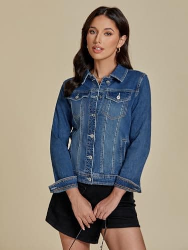 Luvamia Women's Vintage Blue Denim Jacket, Size Large, Fits Size 12-14, Long Sleeves, Button Down, Relaxed Fit, All Seasons, Bomber Silhouette - Image 5