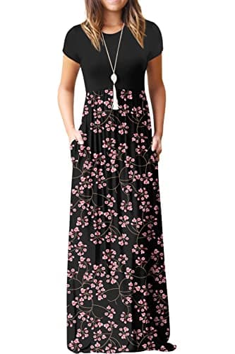 GRECERELLE Womens Maxi Dresses Summer Loose Soft Knit Long Dress for Work House Dress M, Flower Red - Image 1