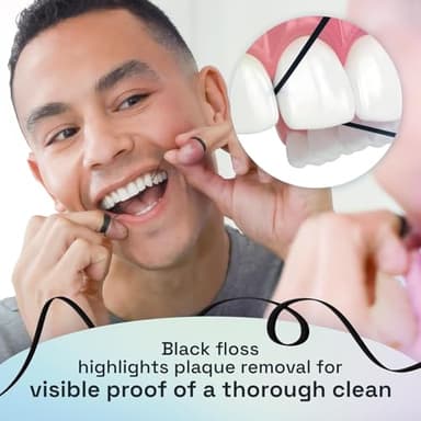 Brushmo Black Floss (BBFloss) - Expanding Floss, Gum-Friendly Soothing Mint Dental Floss, Natural Vegan Wax to Remove Plaque from Teeth, Dentist Designed PTFE & PFAS Free Oral Care, 2 Spools, 110 yd - Image 3