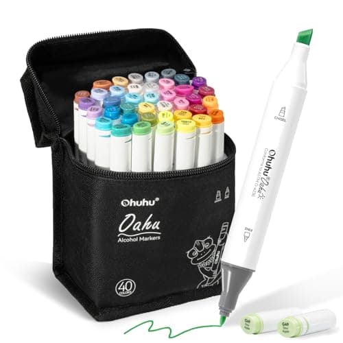 Ohuhu Alcohol Markers - AP Certificated Double Tipped Art Marker Set for Artists Adults Coloring Illustration -Refillable - 40 Colors - Chisel and Fine Dual Tips - Oahu of Ohuhu Markers - Image 1