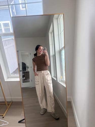 Athlisan Womens Baggy Barrel Pants Wide Leg Lounge Drawstring Sweatpants with Pockets(Khaki-M) - Image 7