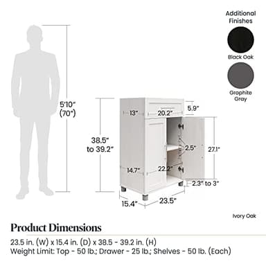 SystemBuild Evolution Camberly Framed Storage Cabinet, 2 Door/1 Drawer, Graphite Gray - Image 9