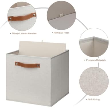 Large Storage Cubes, 6 Pack Collapsible Cube Storage Bins With Handles for Organizing, Beige Fabric Closet Organizers Box for Playroom, Office, Dorm Home Organization and Storage Beige 11"x 11" - Image 5