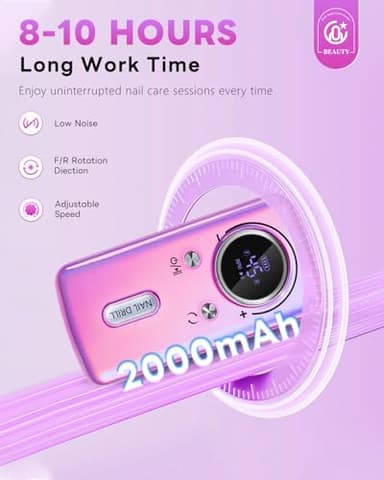 CozyZen Cordless Nail Drill Professional: 45000 RPM Rechargeable Electric Nail File Kit, Portable & Low Noise for Acrylic, Gel Nails, Manicure & Pedicure - Salon & Home Use - Image 3