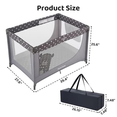 Pamo Babe Portable Crib Baby Playpen with Mattress and Carry Bag Grey - Image 2