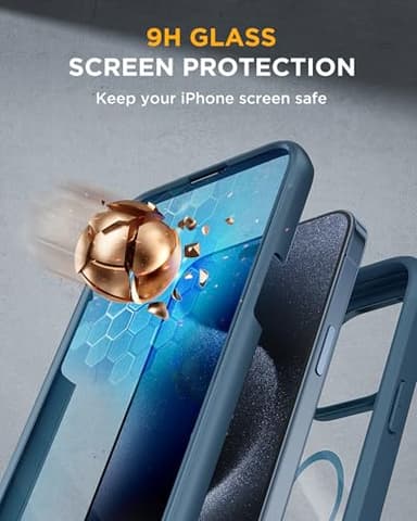Miracase Magnetic for iPhone 15 Pro Max Case 6.7'' [Compatible with Magsafe] Full-Body Drop Proof Bumper Phone Case for iPhone 15 Pro Max with Built-in 9H Tempered Glass Screen Protector,Blue - Image 4