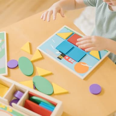 Melissa & Doug Beginner Wooden Pattern Blocks Educational Toy with 5 Double-Sided Scenes and 30 Shapes Puzzles for Kids 3+ - Image 2