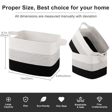 OIAHOMY Storage Basket, Woven Baskets for Storage, Cotton Rope Basket for toys,Towel Baskets for Bathroom - Pack of 3, Gradient Dark - Image 3
