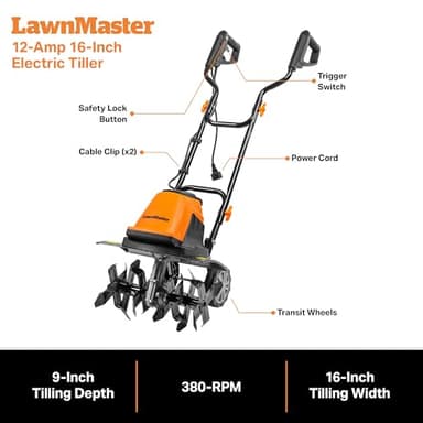 LawnMaster TE1016M Electric Tiller 12-Amp, 16-Inch - Image 7