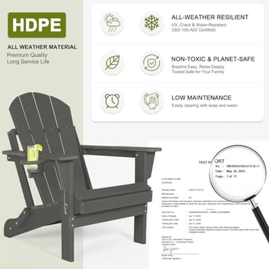 ABCPATIO Folding Adirondack Chairs - Plastic Adirondack Chairs with Cup Holder, Weather Resistant for Outdoor, Patio, Lawn, Garden, Backyard Deck, Fire Pit - Dark Gray - Image 4