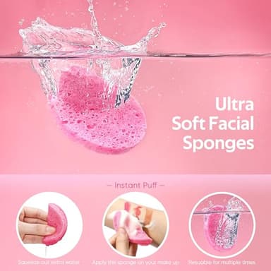 GAINWELL 50-Count Compressed Facial Sponges for Daily Facial Cleansing and Exfoliating, 100％ Natural Cosmetic Spa Sponges for Makeup Remover, Reusable, Pink - Image 2