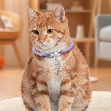Rhinestone Cat Collar, Sparkly Necklace for Girl Cats, Detachable Diamond Glitter Collar with a Fish Pendant Accessory, Collars Diameter 2.5 inch, for Princess Kitty (Light Purple, 20) - Image 5