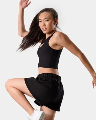 Kamo Fitness CozyTec Sweat Shorts Women High Waisted Lounge Comfy Casual Cotton Shorts with Pockets (Black, L) - Image 2