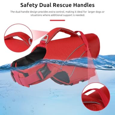 Queenmore Dog Life Jackets, Dog Life Vest for Swimming Medium, Ripstop Pet Lifesaver with Rescue Handle, High Visibility Flotation Vest, Pet Pool Float (Red,M) - Image 4