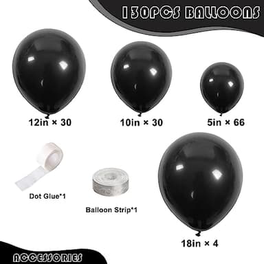 130PCS Black Balloons Different Sizes 18" 12" 10" 5" Balloon Garland Arch Kit perfect for Birthday Party, Graduation, Baby Shower, Wedding, Holiday Decoration and Anniversary (Black balloons) - Image 2
