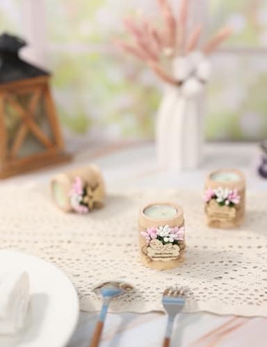 Ju's Favors Wooden Candle Holders (Set of 10), Baby Shower Favors, Candle Favors for Guests, Baby Christening Party Favors for Guests.(Light brown-pink) - Image 6