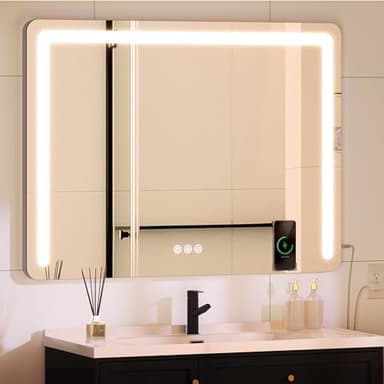 YITAHOME Vanity Mirror with Lights 32"x24" LED Lighted Makeup Mirror, Large Makeup Mirror with Lights, Touch Screen with 3-Color Lighting, Led Mirror Makeup, Dimmable, Wireless Charger, Speaker - Image 7