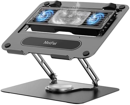 METFUT Laptop Cooling Stand with Detachable Thermoelectric Cooler, Adjustable Height & Angle, 360 Rotation Base, Carbon Steel Framework, Ultra-Quiet & Super Sturdy for up to 15.6” Laptop (Black) - Image 1