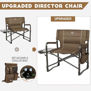 Timber Ridge XXL Upgraded Oversized Directors Chairs with Foldable Side Table, Detachable Side Pocket, Heavy Duty Folding Camping Chair up to 600 Lbs Weight Capacity (Brown) Ideal Gift - Image 4
