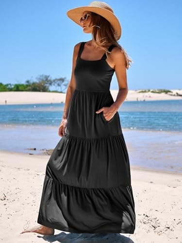 ANRABESS Women's Summer Casual Long Maxi Beach Vacation Dresses Sleeveless Square Neck Flowy Tiered Sun Dress with Pockets Black Large - Image 7
