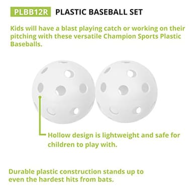 Champion Sports 9" Hollow Plastic Baseball Set - Athletic Baseball Equipment - Practice Baseballs Plastic Hollow - Regulation Size Balls - Fun for All Ages - Lightweight/Durable - Set of 12 - Image 3
