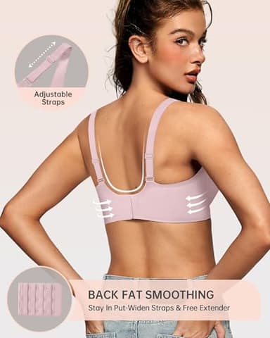 OEAK Womens Deep V Bras Wireless Comfortable Bra Supportive No Underwire Bras Tshirt Push Up Bralettes Plunge Seamless Bra 2XL Pink - Image 3