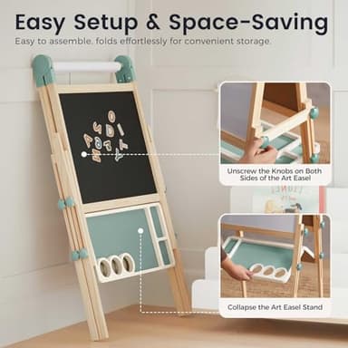 Tiny Land Easel for Kids, Double-Sided Magnetic Easel with Drawing Accessories, Adjustable Wooden Kids Art Easel with Paper Roll, Learning-Toy for 3,4,5,6,7,8 Years Old Boy & Girls Green - Image 4