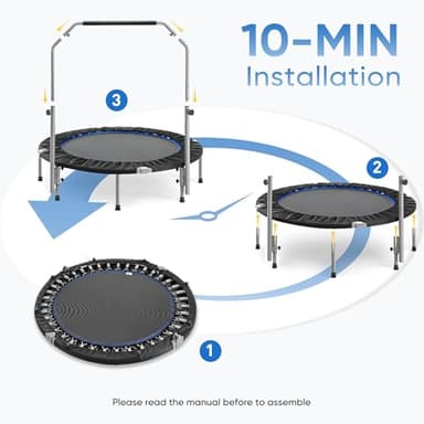 DUMOS 48" Rebounder Trampoline for Adults with Handle, Exercise Trampoline Foldable Indoor Mini Rebounders with Adjustable Bar for Workout Fitness Max Load 330lbs - Image 9