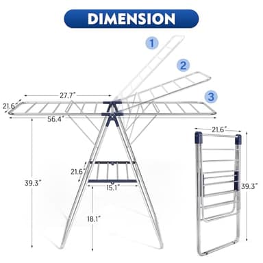 APEXCHASER Clothes Drying Rack, Stainless Steel Drying Rack Clothing with Height-Adjustable, Foldable Gullwings Laundry Drying Rack, Indoor Outdoor Use, No Assembly - Image 2