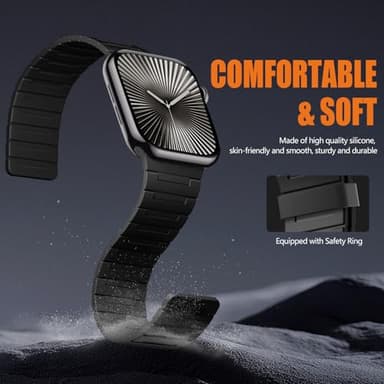 SNBLK Magnetic Watchband Compatible with Apple Watch Bands for Men 44mm 45mm 46mm 49mm 42mm Women, Silicone Sport Strong Magnets Strap for iWatch Series 11 ULTRA 3 ULTRA 2 SE 10 9 8 7 6 5 4 3 1, Black - Image 3