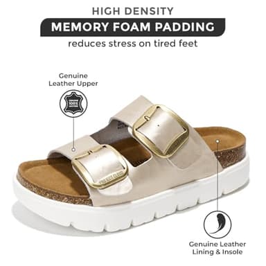Project Cloud Genuine Leather Platform Sandals Women Footwear - Wedge Chunky Sandals Womens sandals with Memory Foam Insole and Cork Footbed (GREECECHUNKY,LIGD, 9) - Image 2