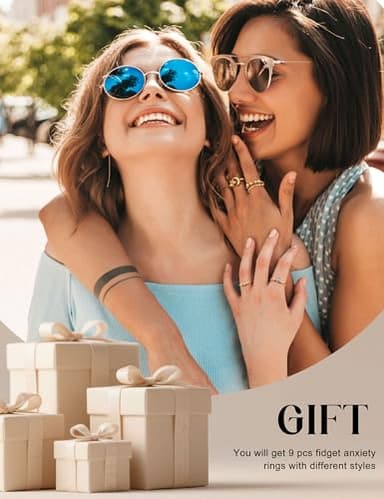 FIBO STEEL 9 Pcs Fidget Anxiety Rings for Women Men Spinner Rings for Anxiety Relieving Stress Open CZ Flower Moon Star Anti Rotatable Rings Adjustable - Image 8