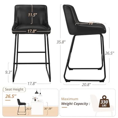 LUE BONA 26 Inch Counter Height Bar Stools Set of 6, Faux Leather Upholstered Barstools, Barstool with Back, Comfortable Bar Chairs, Modern Counter Stools for Kitchen Counter Island - Image 5